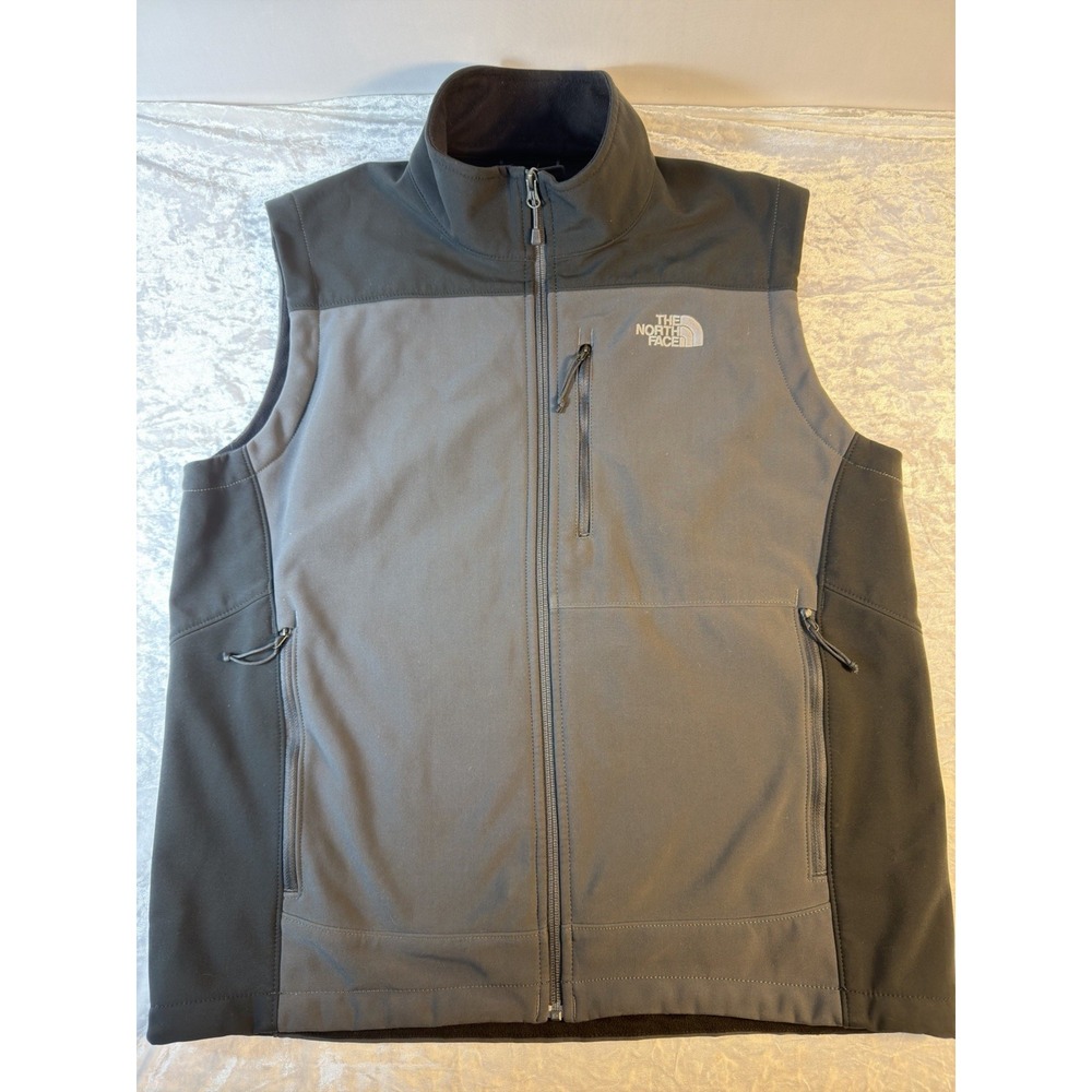 The North Face Vest Mens Large Black Gray Softshell Fleece Full Zip Outdoor